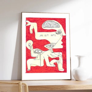 Abstraktes Poster, minimalistisch, rotes Poster, Jag Vet Inte von Sven Reubens, Impressionismus, Druck auf Papier in Museumsqualität