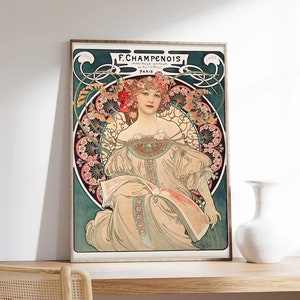 Mucha-Poster, Jugendstil, Alfons Mucha-Poster, Ausstellungsplakat, F. Champenois, Kunstdruck in Museumsqualität auf Papier