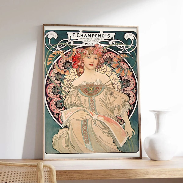 Mucha Poster, Art Nouveau, Alfons Mucha Poster, Exhibition Poster, F. Champenois, Museum Quality Art Printing on Paper