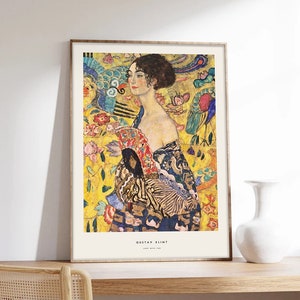 Gustav Klimt Poster, Dame mit Fächer, Klimt, Moderne Kunst, Kunstdruck auf Papier in Museumsqualität
