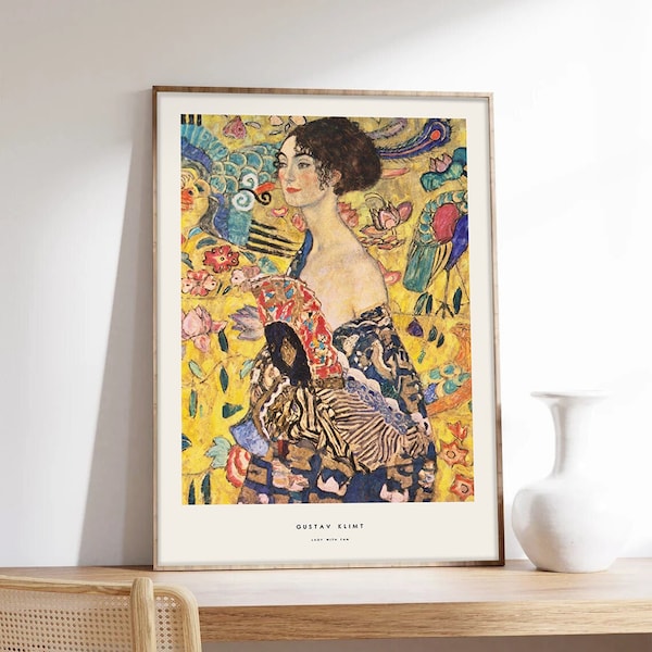 Cartel de Gustav Klimt, Dama con abanico, Klimt, Arte moderno, Impresión artística en papel de calidad de museo