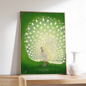 Japanischer Druck, Pfauenplakat, Japanplakat, Ohara Koso, Naturplakat, Kunstdruck auf Papier in Museumsqualität