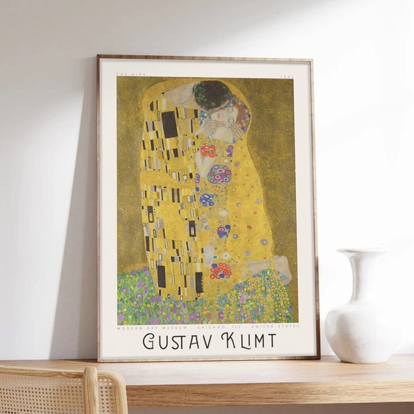Gustav Klimt Poster, The Kiss, Klimt, Art Nouveau, The Kiss, Exhibition Poster, Museum Quality Art Printing on Paper