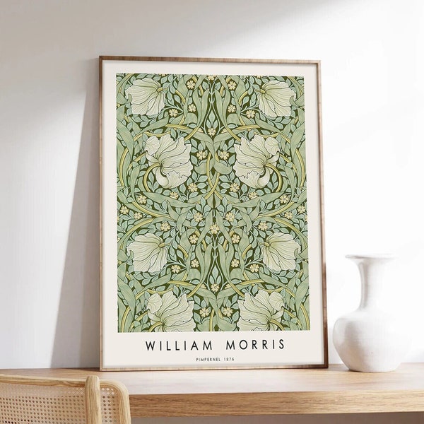 Morris Poster, William Morris, The Pimpernel, Art Nouveau, Flower Motifs Green, Exhibition Poster, Museum Quality Art Printing on Paper