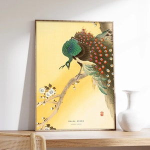 Impresión japonesa, cartel del pavo real japonés, cartel de Japón, Ohara Koson, cartel de la naturaleza, impresión de arte en papel de calidad de museo