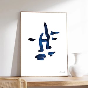 Ritratto, Ispirazione Matisse, Ritratto blu9 di Marc Palmade, arte astratta blu, stampa d'arte su carta di qualità museale