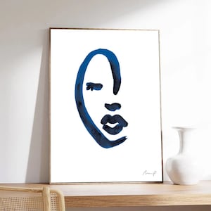 Portrait, Matisse Inspiration, Blue portrait5 by Marc Palmade, blue abstract art, fine art print on museum quality paper