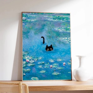Monet Poster, Katze, Seerosenkatze, Claude Monet, Papier in Museumsqualität