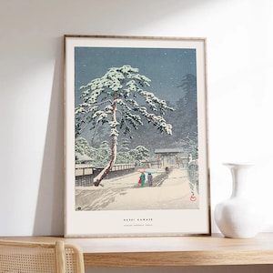 Japanischer Druck, Hasui Kawase, Japan Poster, Tempel unter dem Schnee, Winterposter, Kunstdruck in Museumsqualität auf Papier