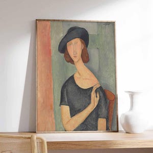 Modigliani-Poster, Jeanne Hebuterne trägt einen Hut, Amedeo Modigliani, Papier in Museumsqualität