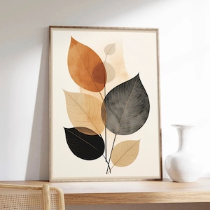 Cartel de arte moderno, Hojas, Cartel minimalista, Naturaleza, Impresión de arte en papel de calidad de museo
