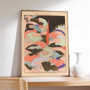 Japanese print, Seiko Ueno poster, Kimono fan design, Japanese art poster, Art print on museum quality paper