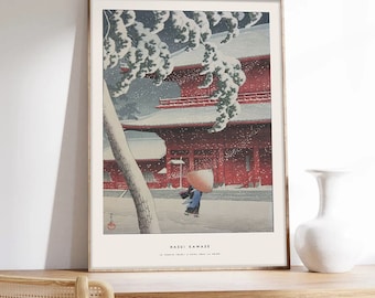 Japanese Print, Hasui Kawase, Japan Poster, Temple under the Snow, Winter Poster, Museum Quality Art Printing on Paper