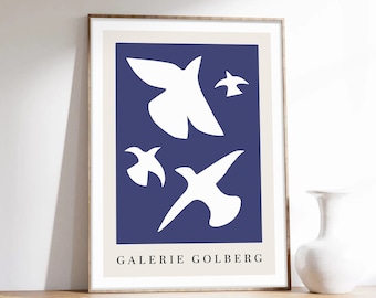 Minimalist Poster, Matisse, Art Gallery, Birds Poster, Abstract Art, Blue Poster, Golberg Gallery, Museum Quality Art Printing on Paper