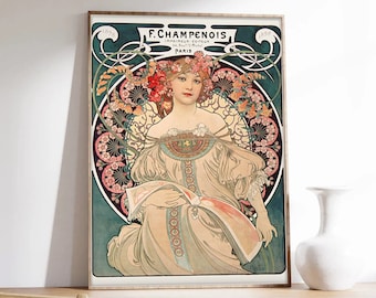 Mucha Poster, Art Nouveau, Alfons Mucha Poster, Exhibition Poster, F. Champenois, Museum Quality Art Printing on Paper