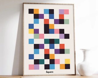 Plakat Bauhaus, Plakat kolorowy, Szachownica, Plakat minimalistyczny, Sztuka abstrakcyjna, Druk artystyczny na papierze o jakości muzealnej