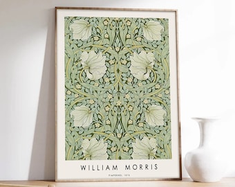 Morris Poster, William Morris, The Pimpernel, Art Nouveau, Flower Motifs Green, Exhibition Poster, Museum Quality Art Printing on Paper