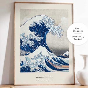 Den stora vågen utanför Kanagawa-tryck, Japandi-väggdekor, japansk vågposter, zen minimalistisk vardagsrumskonst, neutralt havskonstverk