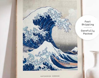 The Great Wave off Kanagawa Print, Japandi Wall Decor, Japanese Wave Poster, Zen Minimalist Living Room Art, Neutral Ocean Artwork