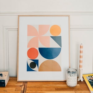 Minimalistisches Poster, Bastien Bouta, Abstrakte Formen 1, Abstrakte Kunst, Kunstdruck auf Papier in Museumsqualität