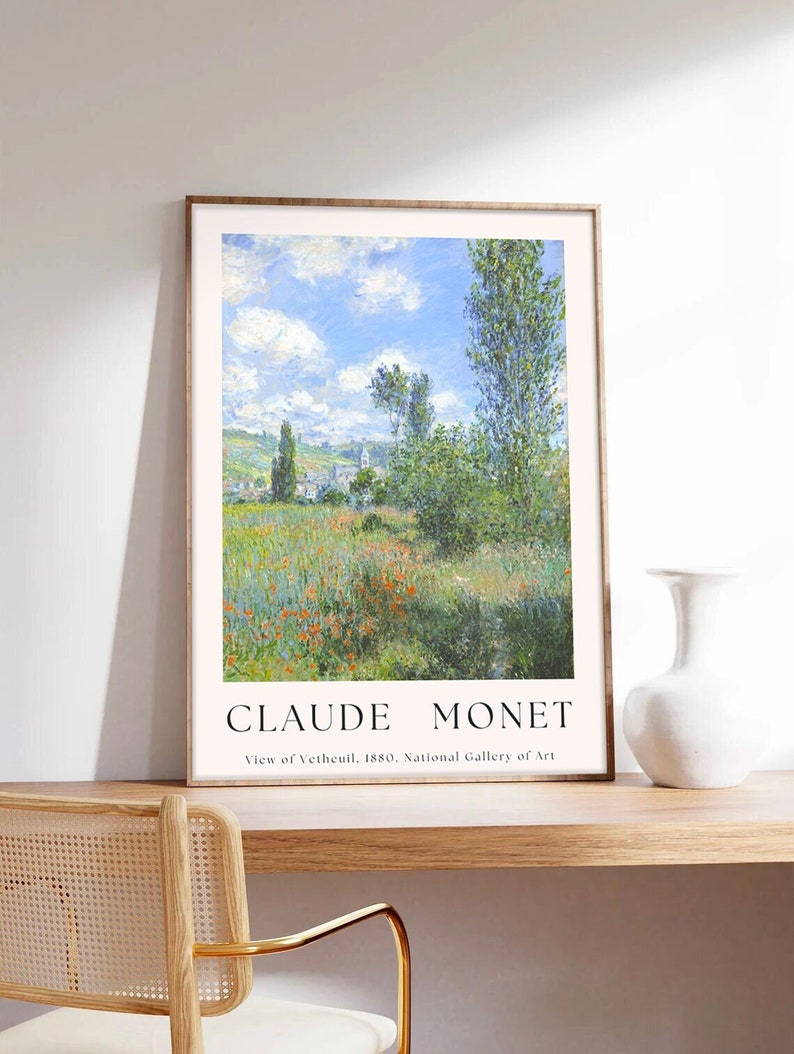 Monet-poster, Gezicht op Vétheuil 1880, Landschapsposter, Kunstdruk op museumpapier afbeelding 1