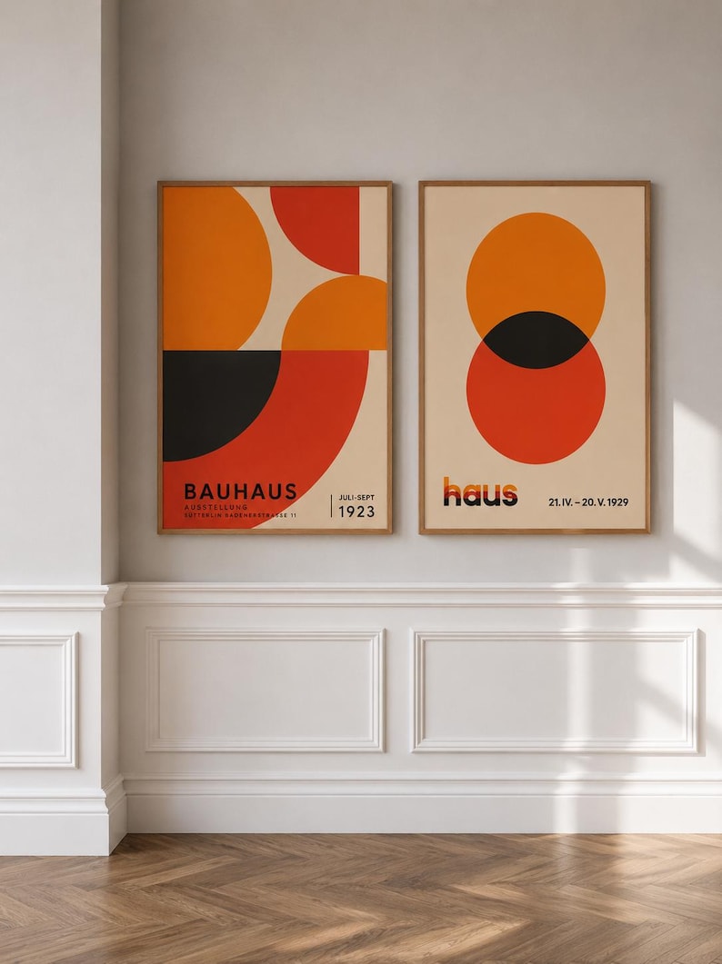 Bauhaus Geometric Print Set, Mid Century Modern Wall Art, Abstract ...