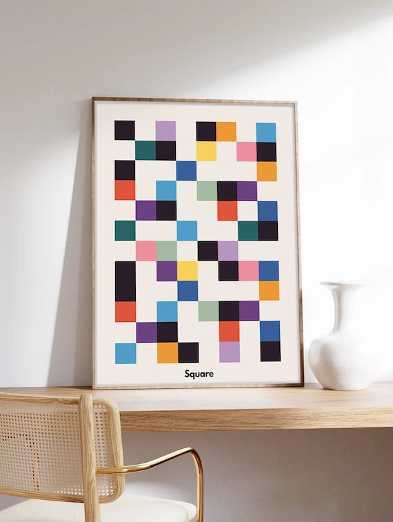 Bauhaus poster, Colorful poster, Checkerboard, Minimalist poster, Abstract art, Museum quality art printing on paper