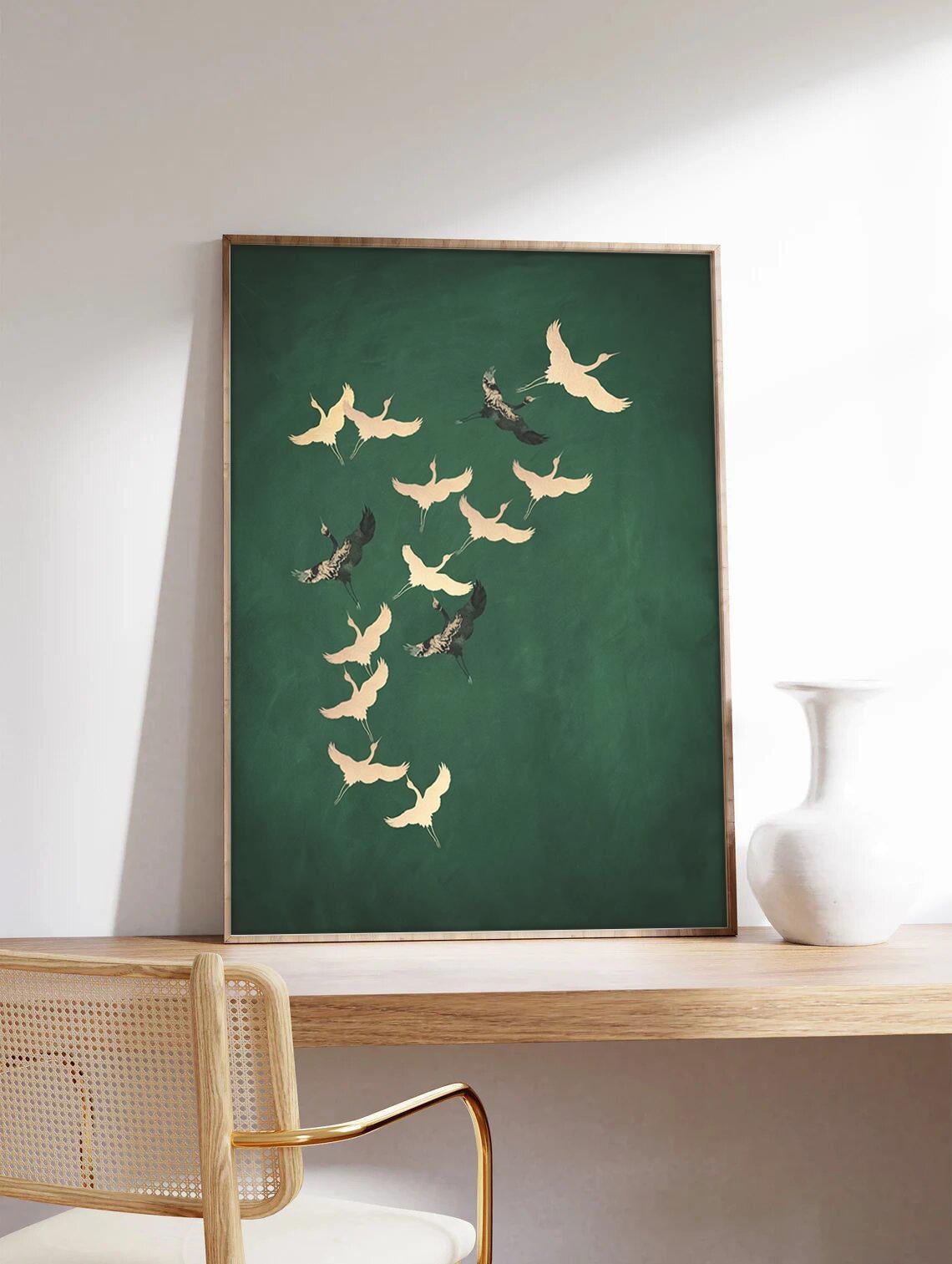 Japanese woodblock print, Japanese cranes, Japanese poster, Fine art print on museum quality paper