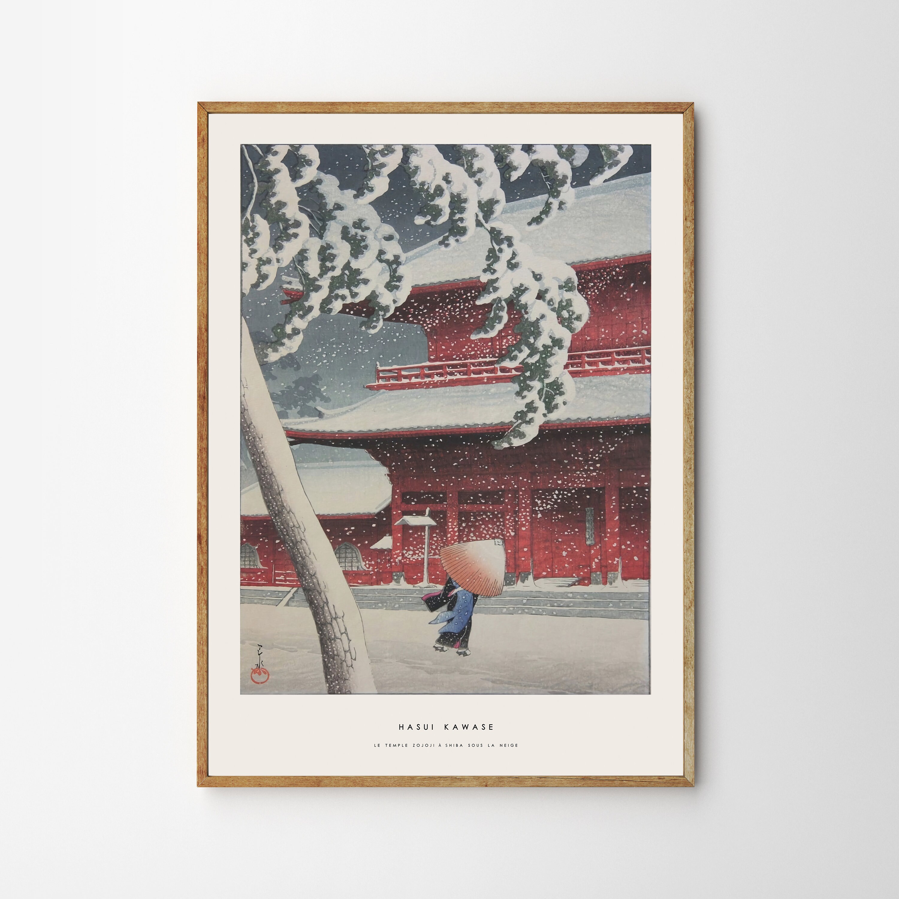 Hasui Kawase, Le Temple Zojoji à Shiba Sous La Neige, Affiche d'art sur Papier Premium de 200G