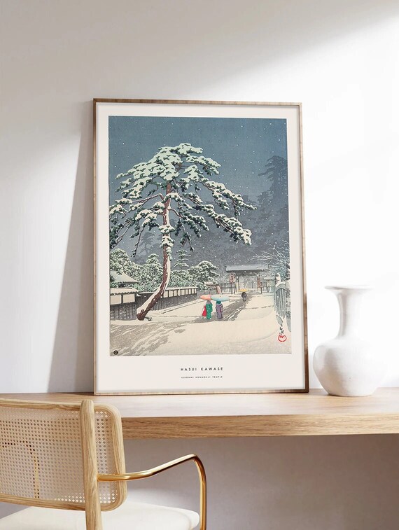 Japanese Print, Hasui Kawase, Japan Poster, Temple under the Snow, Winter Poster, Museum Quality Art Printing on Paper