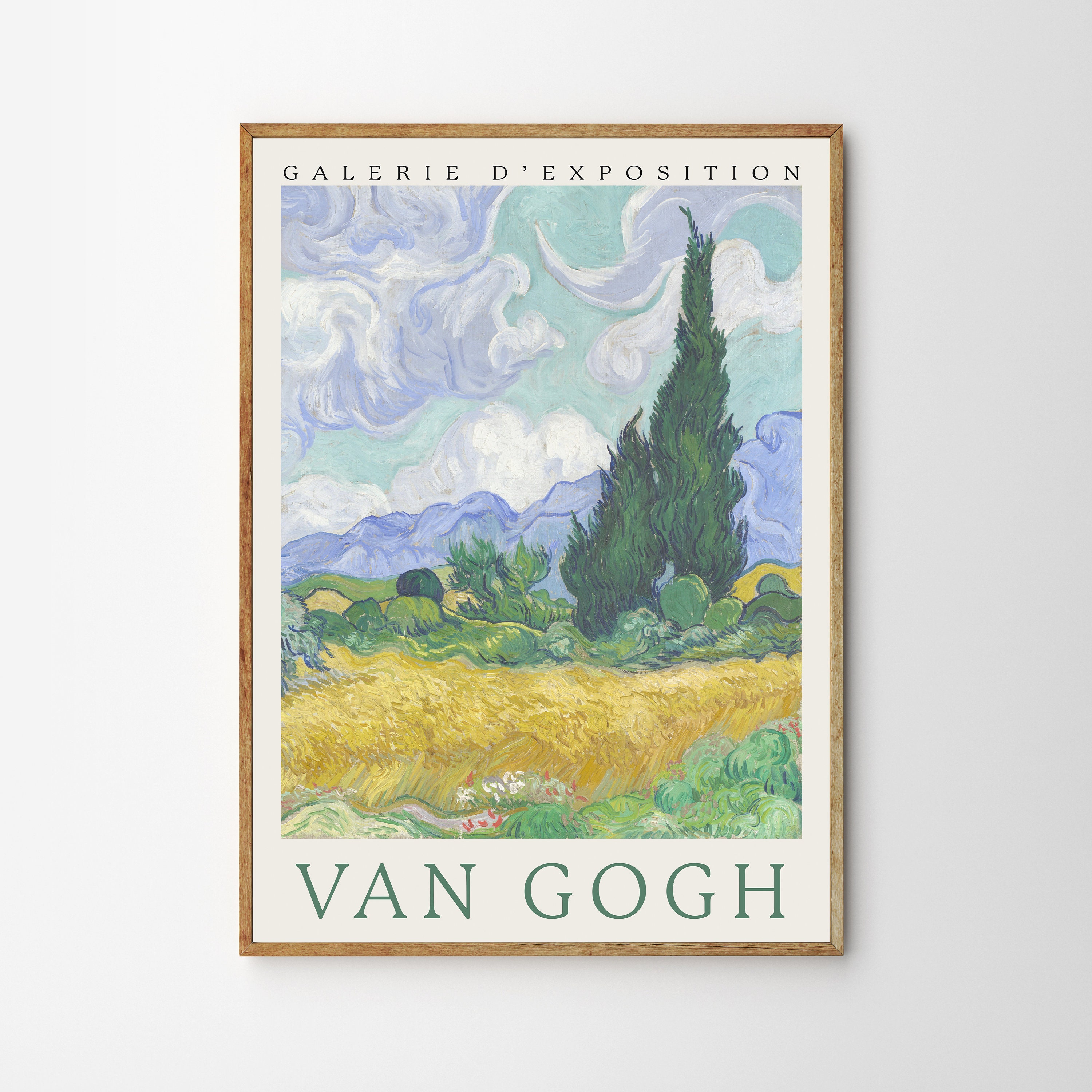 Vincent Van Gogh, Champs de Ble avec Cyprès, Affiche d'art sur Papier Premium 200G