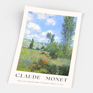 Monet-poster, Gezicht op Vétheuil 1880, Landschapsposter, Kunstdruk op museumpapier afbeelding 2