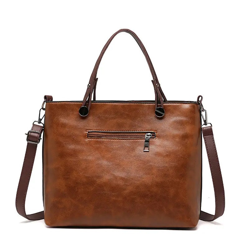 Vegan Leather Bag,vintage Brown Tote Bag, Large Capacity Shoulder Bag ...