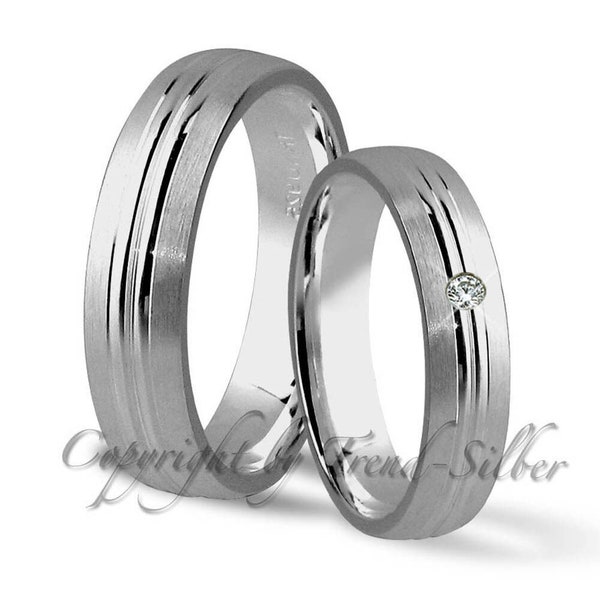 2 pieces of wedding rings in 925 silver with stone , GRAVUR FREE, J42-1