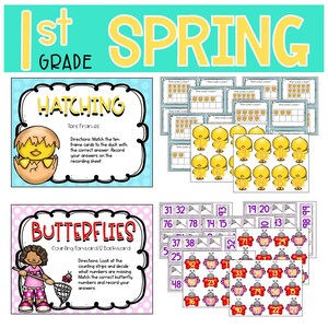 1st Grade Math Literacy Centers for Spring Task Boxes Activities Easter ...
