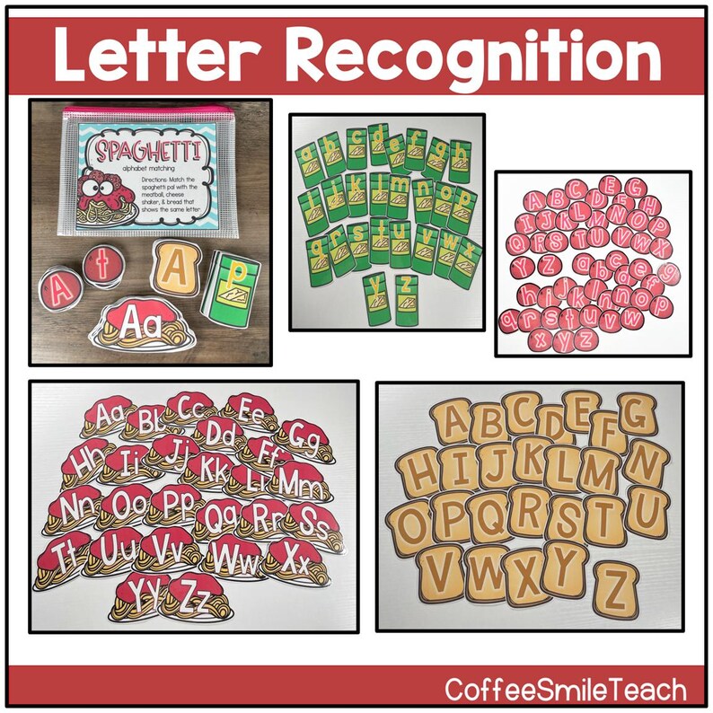 Spaghetti and Meatballs Themed Letter Recognition Center Uppercase ...