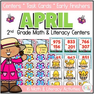 2nd Grade Spring Math & Literacy Task Box Centers for April May