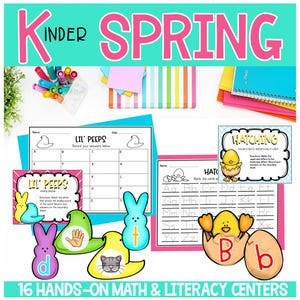 Jardim de infância Matemática Alfabetização Idioma Caixas de tarefas de primavera Centros de aprendizagem infantil para primavera Páscoa Abril Digital para impressão
