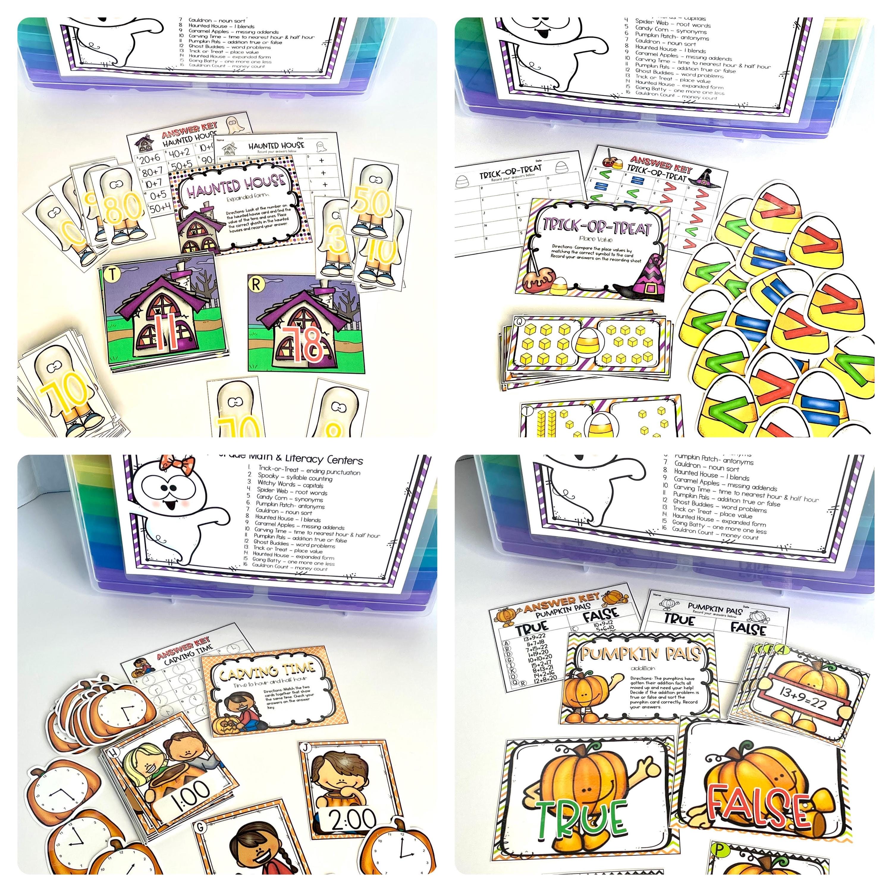 1st Grade Halloween Math and Literacy Centers Task Boxes Classroom ...