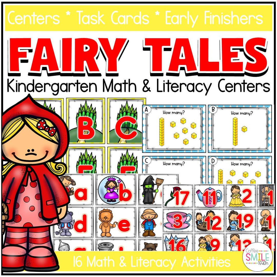 Printable Kindergarten Fairy Tales Math Literacy Centers Games Task ...