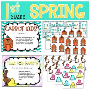 1st Grade Math Literacy Centers for Spring Task Boxes Activities Easter ...