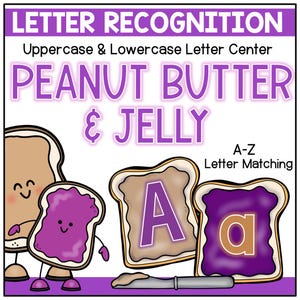 Centro de emparejamiento de letras del alfabeto de mantequilla de maní y mermelada Actividad de reconocimiento de letras Juego de emparejamiento de letras mayúsculas y minúsculas