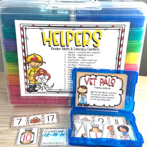 Kindergarten Community Helpers Math & Literacy Centers Task Boxes Learning Activities