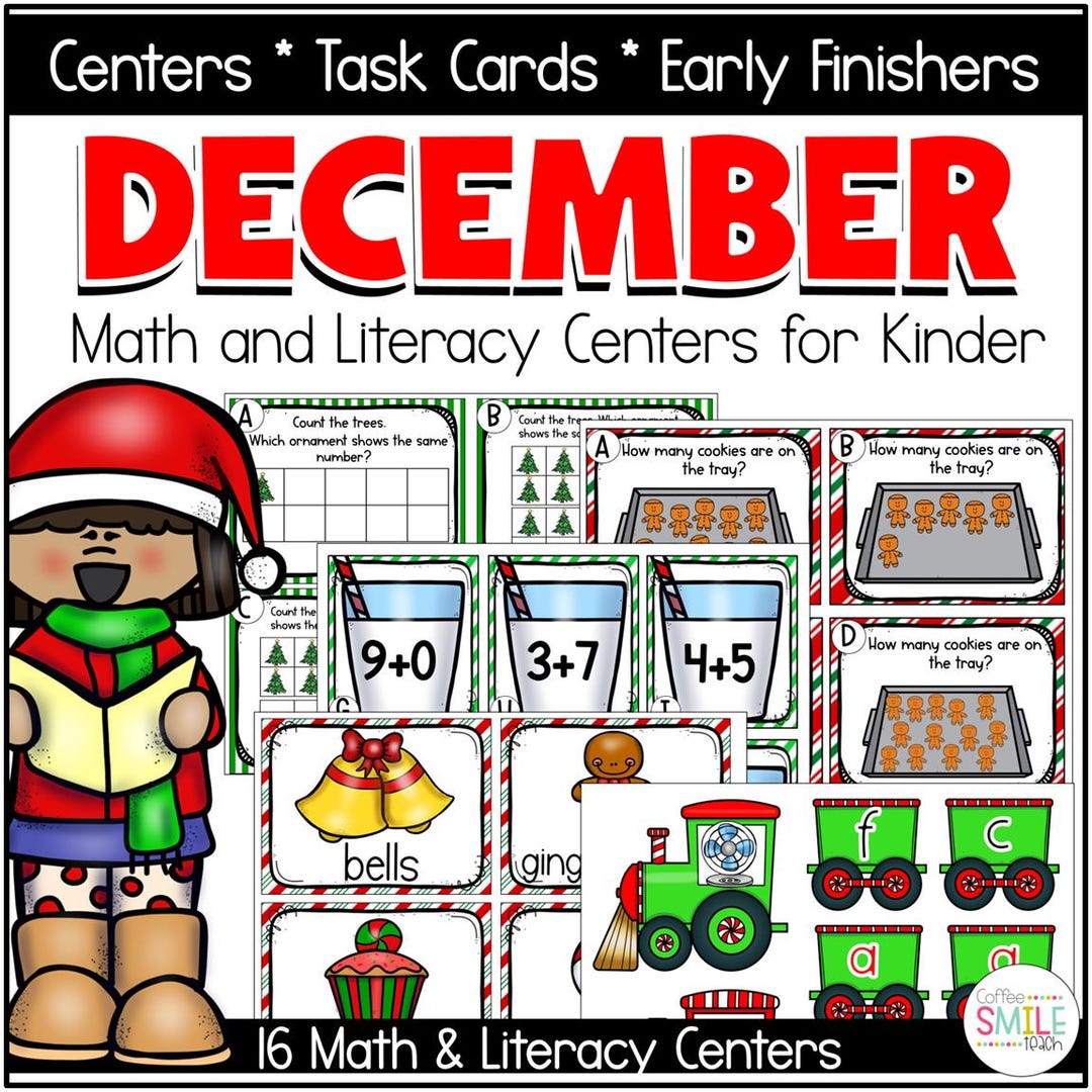 Kindergarten Christmas Math and Literacy Task Box Centers for December ...