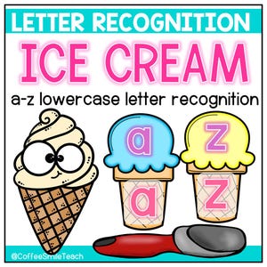 Centro de reconocimiento de letras del alfabeto Montessori para preescolar y jardín de infantes, juego de caja de tareas para el centro de reconocimiento de letras minúsculas con helado