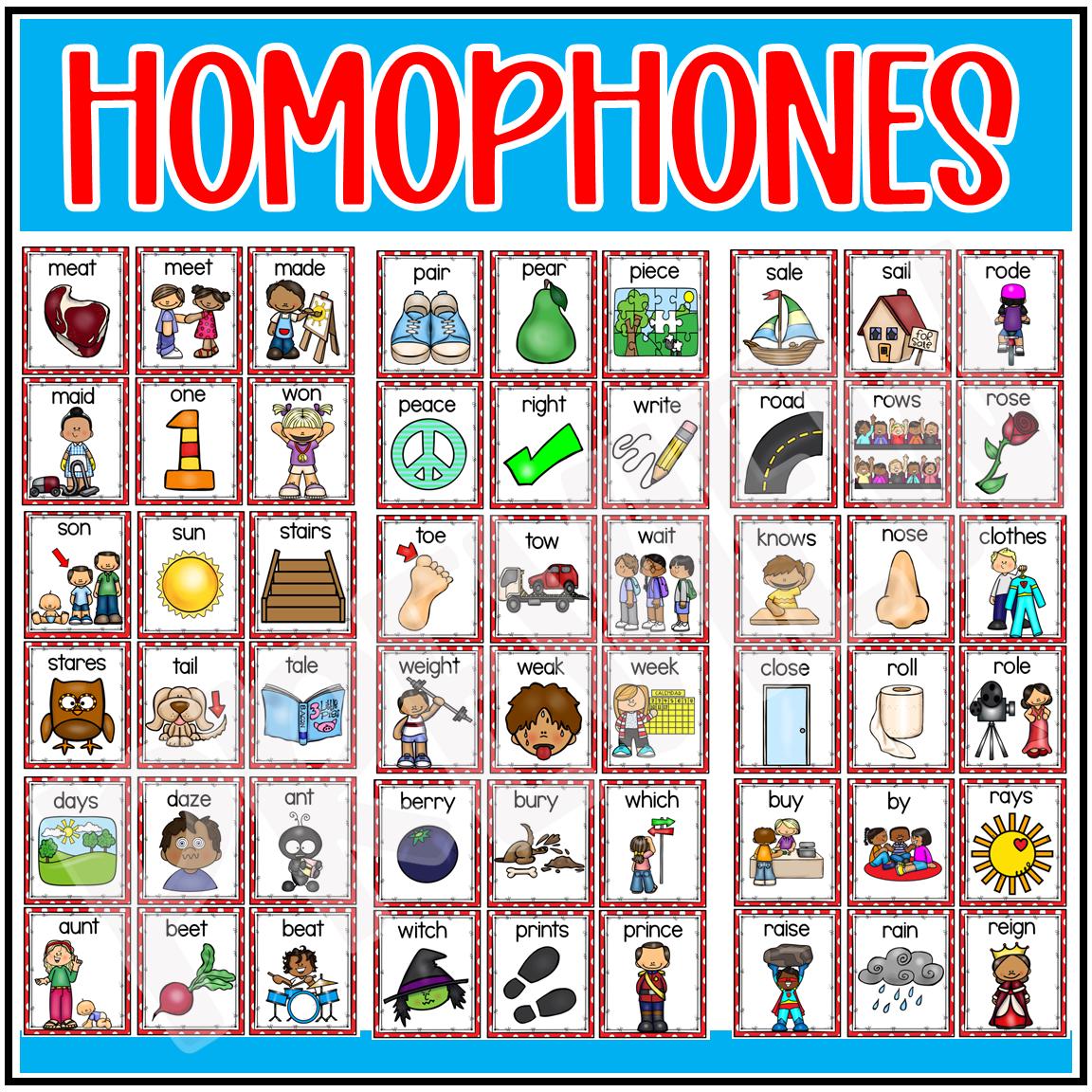 Homophones Cards.pdf Printable Homophones Learning Center Memory Concentration Game ...