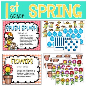 1st Grade Math Literacy Centers for Spring Task Boxes Activities Easter ...