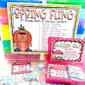 2nd Grade Spring Math & Literacy Task Box Centers Learning Activities