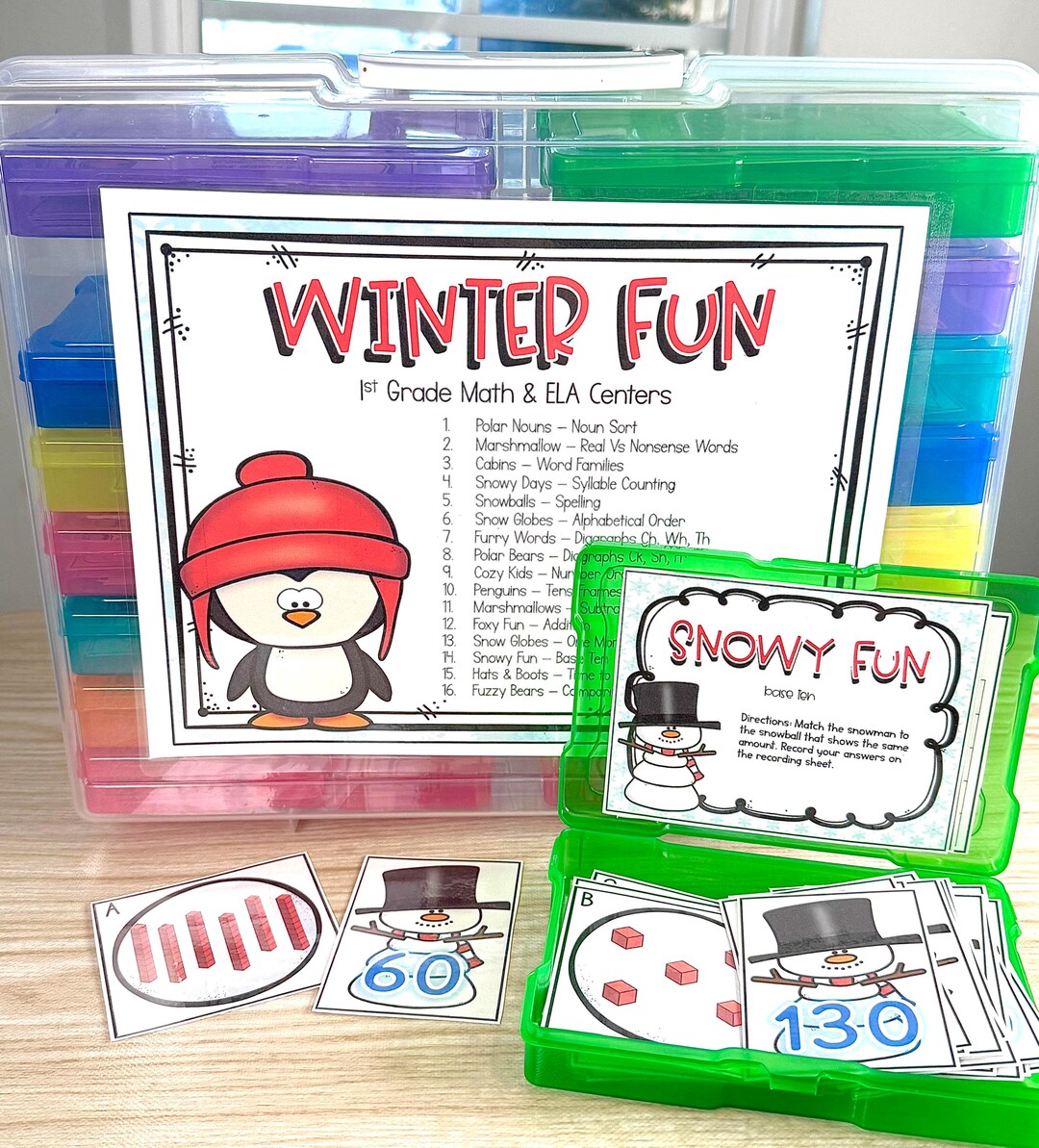 1st Grade Winter January Math Literacy ELA Centers Task Box Learning ...