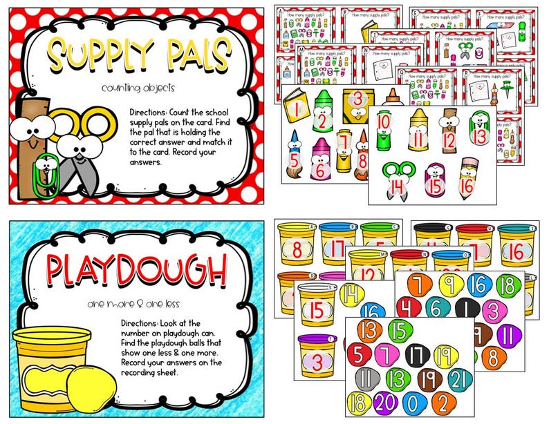 Kindergarten Math Literacy ELA Task Boxes 16 Centers Back to School ...